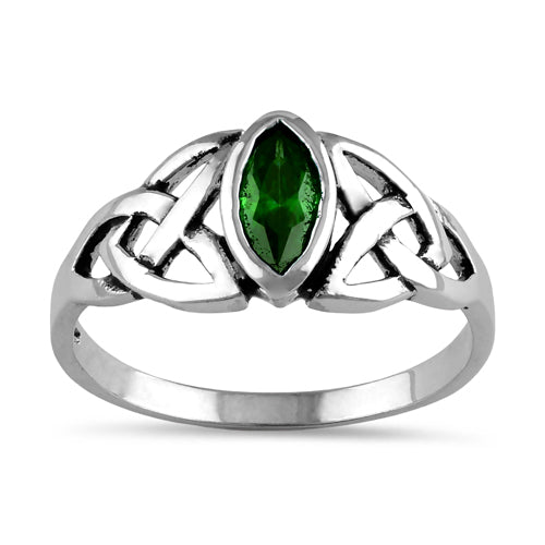 Sterling Silver Emerald Celtic Design CZ Ring