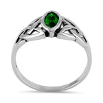 Sterling Silver Emerald Celtic Design CZ Ring