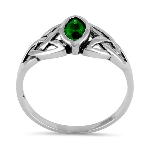 Sterling Silver Emerald Celtic Design CZ Ring