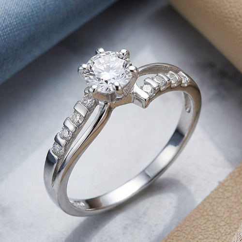 Sterling Silver Clear Round Cut Engagement CZ Ring