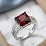 Sterling Silver Garnet Square CZ Ring