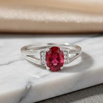 Sterling Silver Ruby Oval Cut CZ Ring