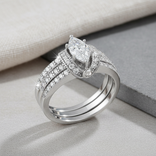 Sterling Silver Clear Marquise CZ Set Ring