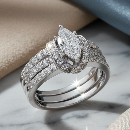 Sterling Silver Clear Marquise CZ Set Ring