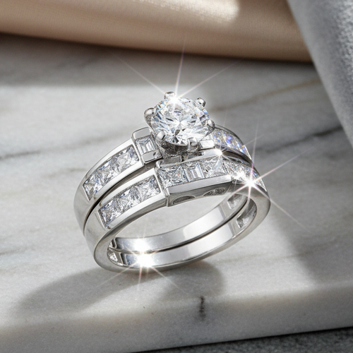 Sterling Silver 2-Piece CZ Engagement Ring