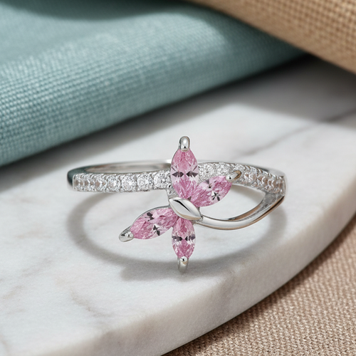 Sterling Silver Butterfly Pink CZ Ring