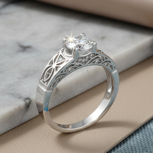Sterling Silver CZ Engagement Ring