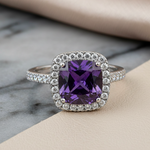 Sterling Silver Cushion-Cut Purple CZ Ring