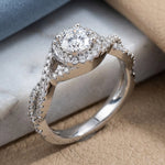 Sterling Silver Halo Twisted CZ Engagement Ring
