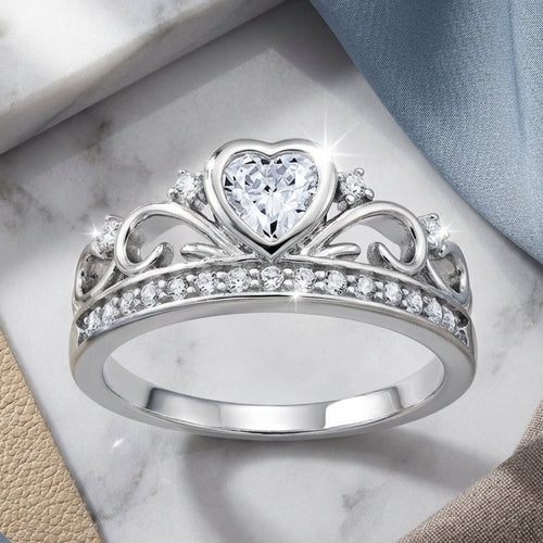 Sterling Silver Heart Crown CZ Ring