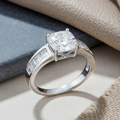 Sterling Silver Cushion-Cut CZ Engagement Ring