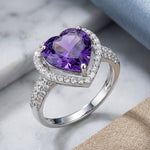 Sterling Silver Amethyst Heart Halo CZ Ring