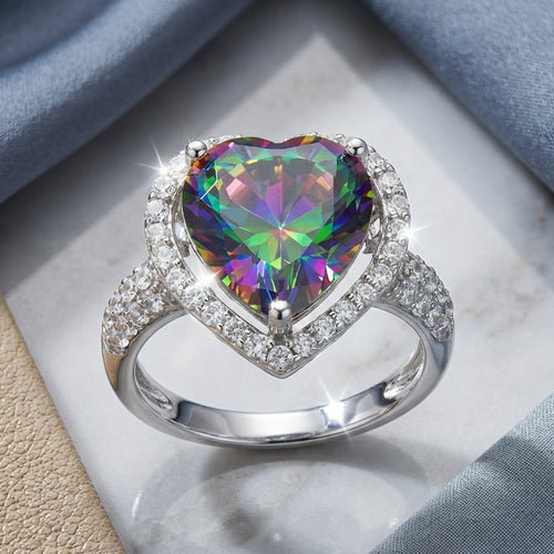 Sterling Silver Rainbow CZ Halo Ring