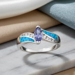 Sterling Silver Lab Opal Marquise Tanzanite CZ Ring