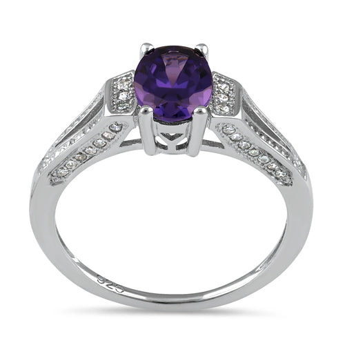 Sterling Silver Oval Amethyst CZ Ring