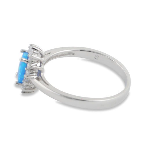 Sterling Silver Oval Blue Lab Opal CZ Ring