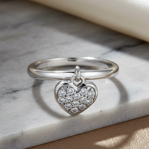 Sterling Silver Dangling Heart CZ Ring