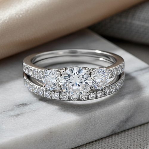 Sterling Silver CZ Engagement Set Ring