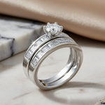 Sterling Silver Clear Engagement Set Ring