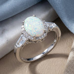 Sterling Silver Oval White Lab Opal CZ Ring