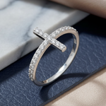 Sterling Silver Cross Clear CZ Ring
