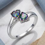 Sterling Silver Double Heart Rainbow CZ Ring