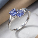 Sterling Silver Double Heart Tanzanite CZ Ring