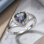 Sterling Silver Heart Shape Rainbow Topaz CZ Ring