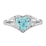 Sterling Silver Heart Aqua CZ Ring