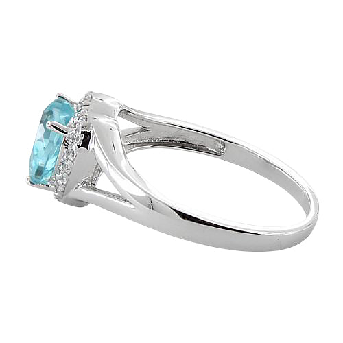 Sterling Silver Heart Shape Aquamarine CZ Ring