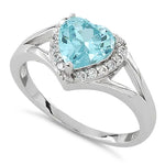 Sterling Silver Heart Aqua CZ Ring