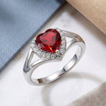 Sterling Silver Heart Shape Garnet CZ Ring