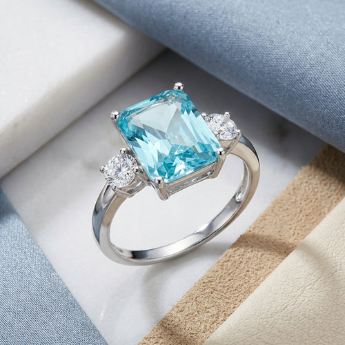 Sterling Silver Light Blue CZ Ring