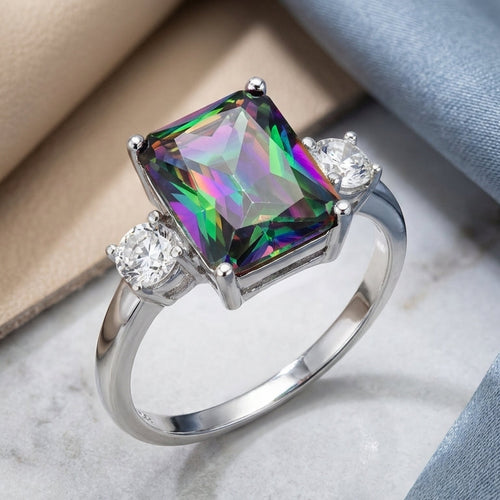 Sterling Silver Mystic Rainbow CZ Ring