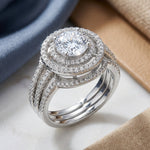 Sterling Silver Double Halo 3-Piece CZ Engagement Ring