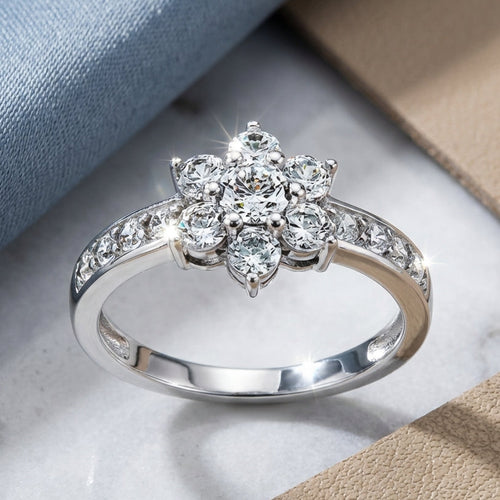 Sterling Silver Plumeria Flower CZ Ring