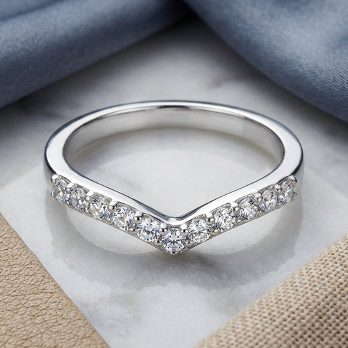 Sterling Silver V Shape CZ Ring
