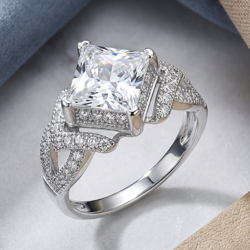 Sterling Silver Engagement Pave CZ Ring