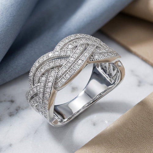 Sterling Silver Braided Pave CZ Ring