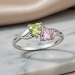 Sterling Silver Double Heart Apple Green & Pink CZ Ring