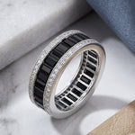 Sterling Silver Emerald-Cut Eternity Pave Black CZ Ring