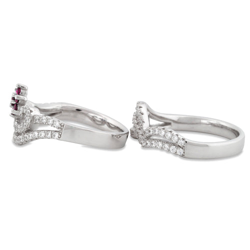 Sterling Silver Fancy Ruby Flower CZ Set Ring