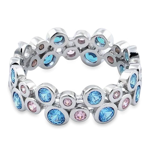 Sterling Silver Aqua Blue & Pink Elegant CZ Ring