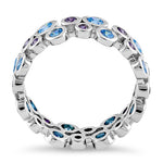 Sterling Silver Aqua Blue & Amethyst Elegant CZ Ring