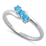 Sterling Silver 3 Aqua Stones CZ Ring