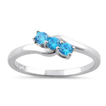 Sterling Silver 3 Aqua Stones CZ Ring