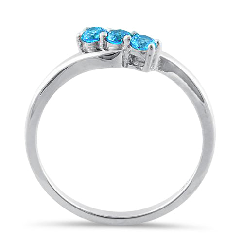 Sterling Silver 3 Aqua Stones CZ Ring