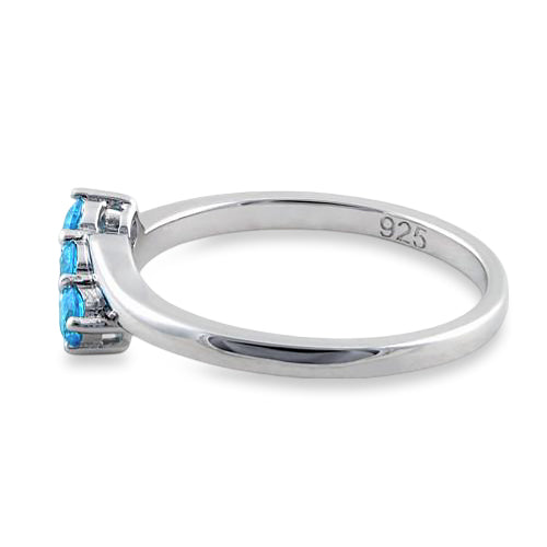 Sterling Silver 3 Aqua Stones CZ Ring