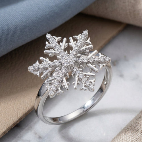 Sterling Silver Winter Snowflake Clear CZ Ring