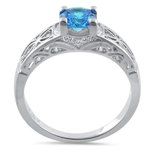 Sterling Silver Aqua Blue Round Cut Engagement CZ Ring